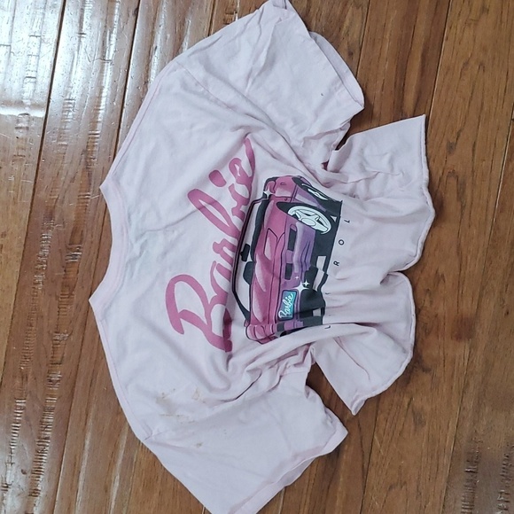 Barbie Tops - Barbie Let's Roll licensed pink crop t-shirt